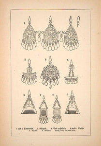 1871 Wood Engraving Female Ornaments Jewelry Pearls Kamarah Gold Diamond XGQB7