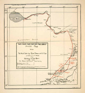 1924 Lithograph Sketch Map Kolobeng Lake Ngami Bamangwato Bakalahari XGQB8