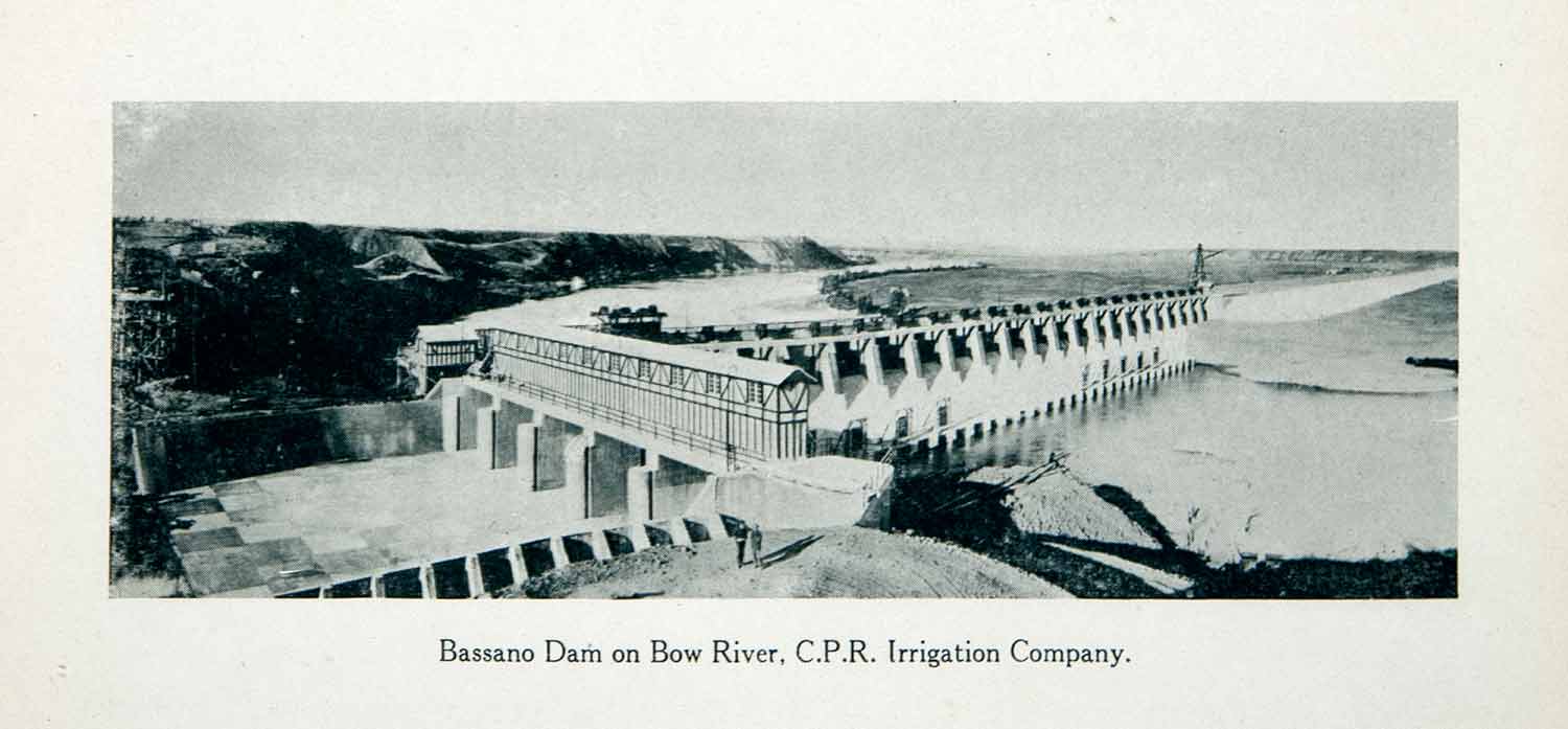 1915 Print Water Reservoir Bassano Dam Structure Alberta Bow River Canada XGQC2