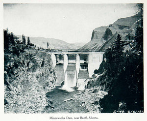1915 Print Minnewanka Lake Dam Water Power Banff Park Canada Reservoir XGQC2