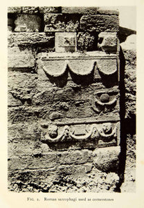 1937 Collotype Roman Sacophagus Cornerstone Fort Israel Tzippori Sepphoris XGQC3