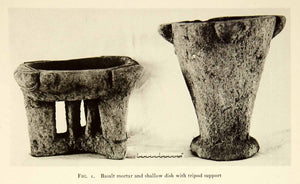 1937 Collotype Basalt Mortar Dish Tripod Archeology Israel Sepphoris XGQC3