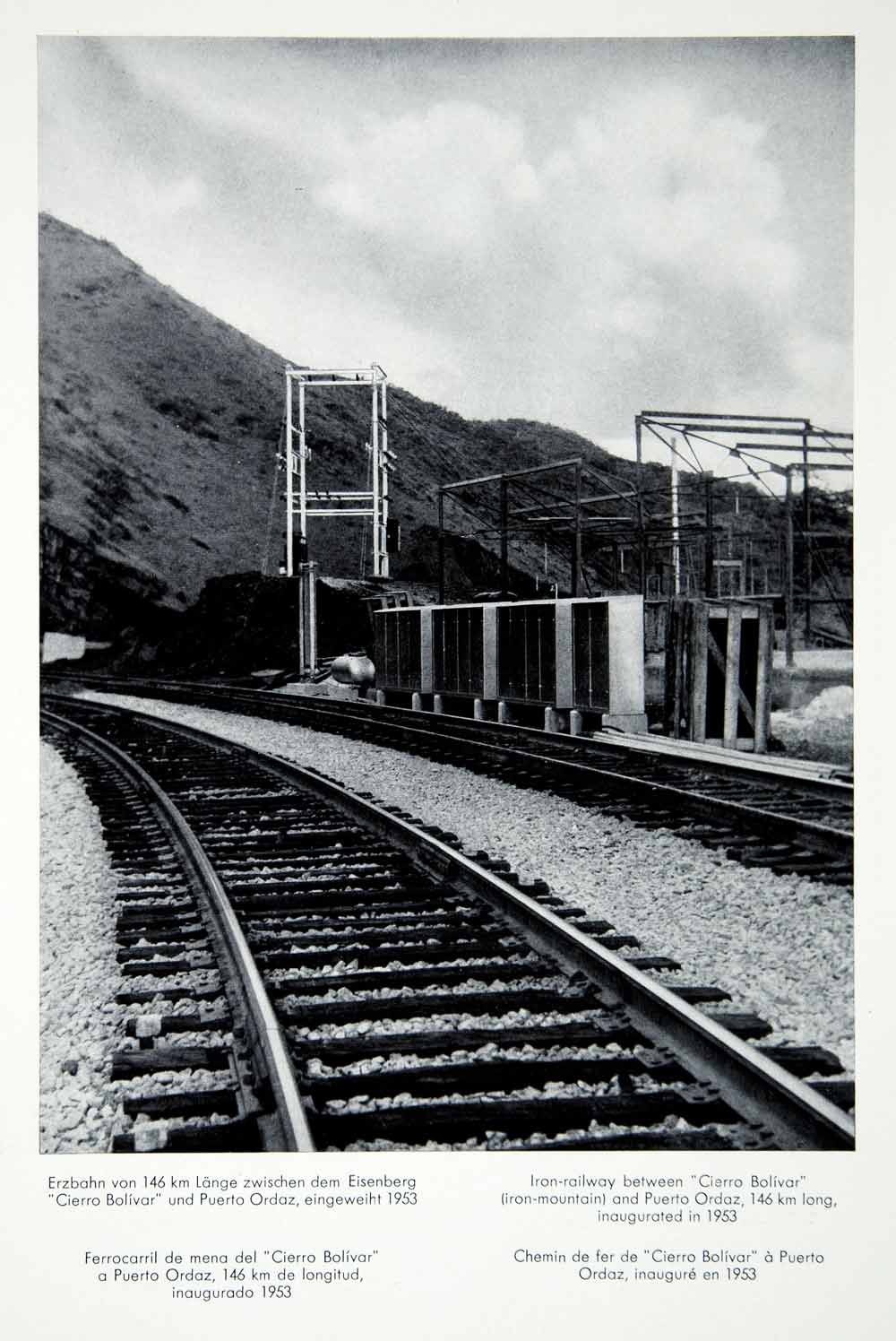 1956 Print Iron Railway Cierro Bolivar Mountain Puerto Ordaz Venezuela XGQC4