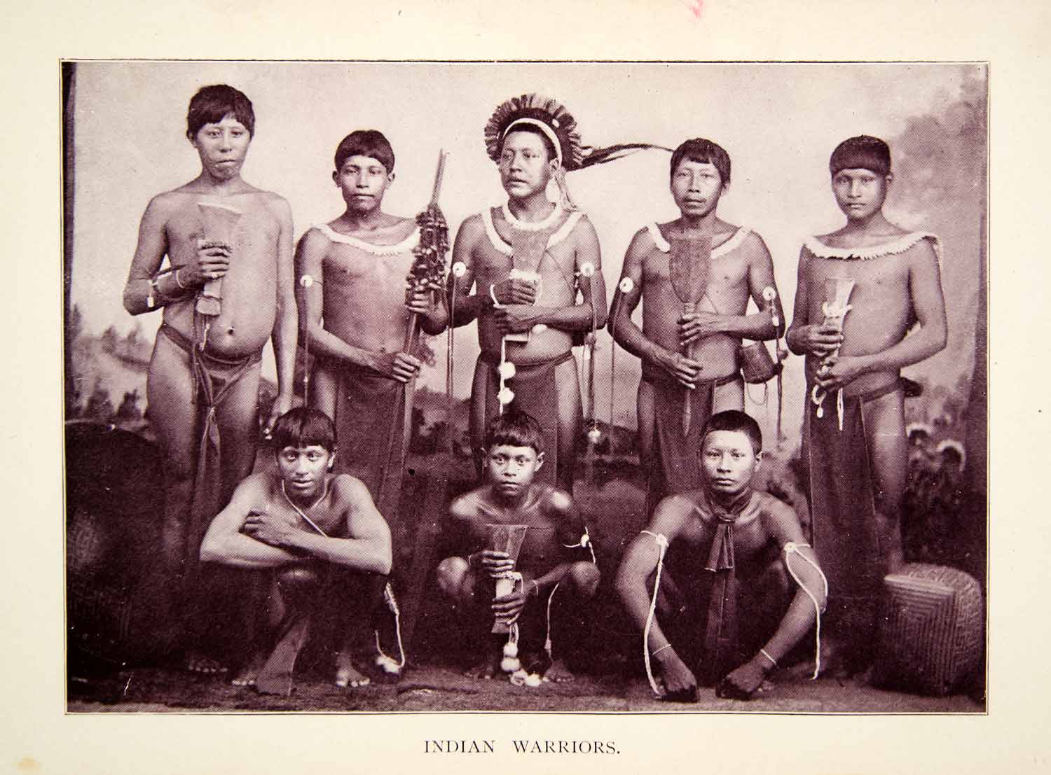1907 Print Indian Warriors Amerindians Men British Guiana Guyana South XGQC8