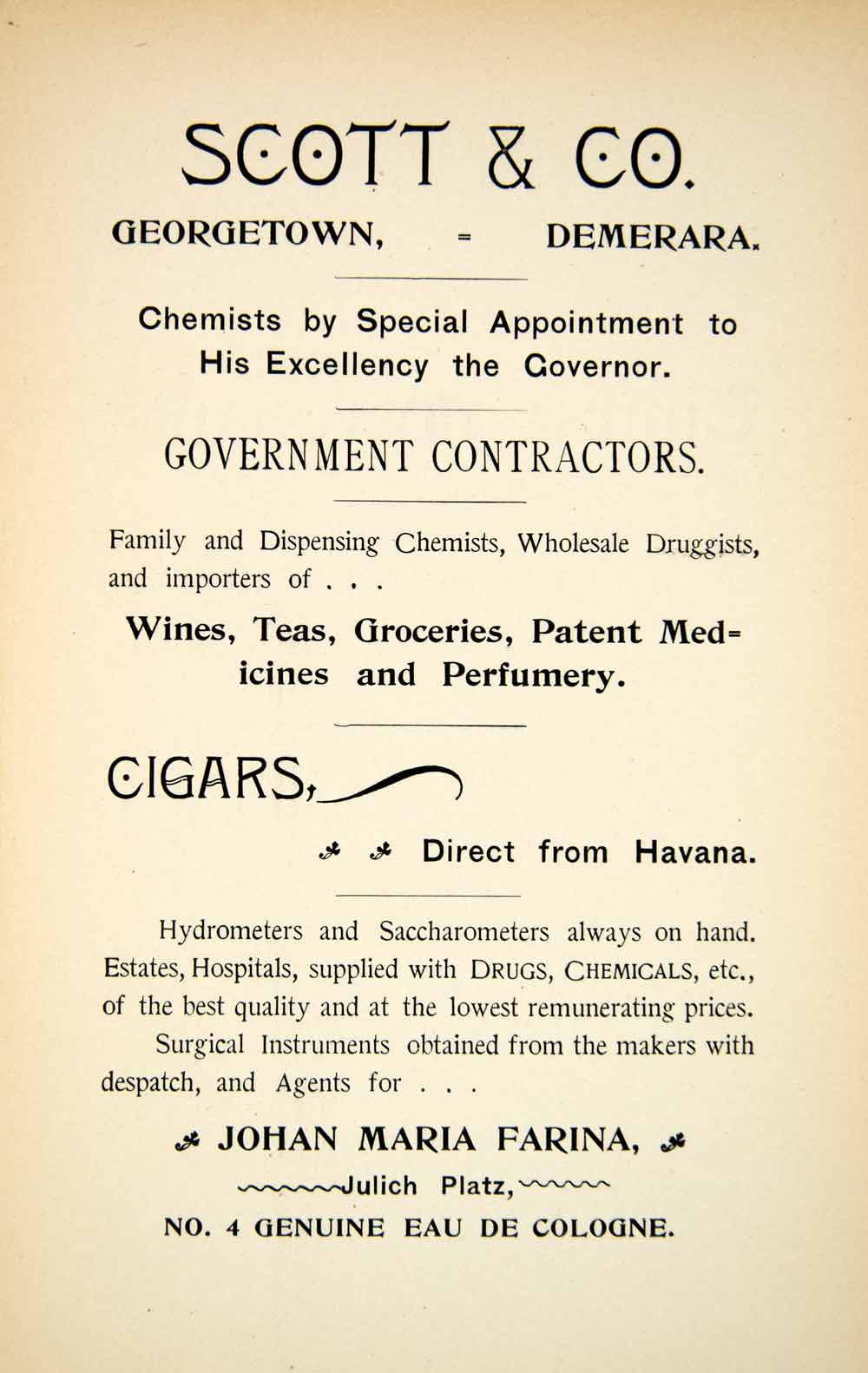 1907 Ad Scott & Company Georgetown Demerara Grocery Cigar Government XGQC8