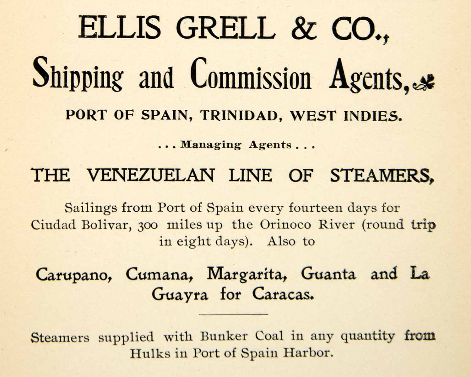 1907 Ad Ellis Grell Shipping Commission Agents Venezuelan Line Steamers XGQC8
