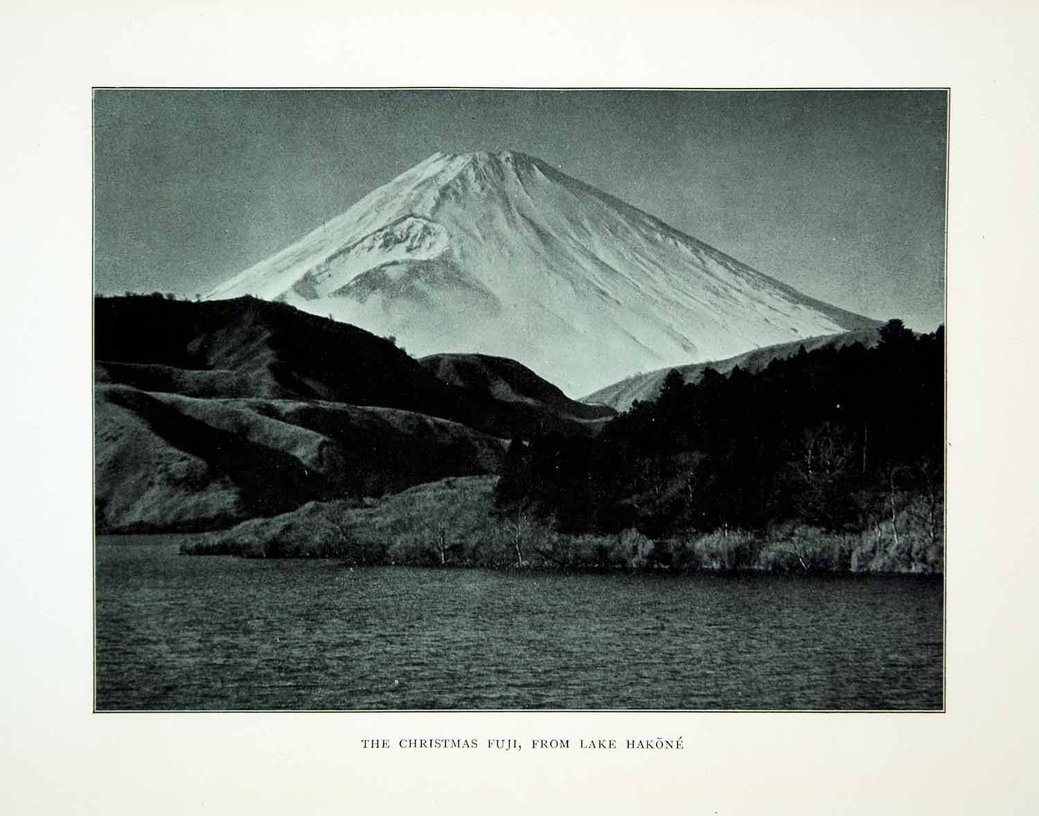 1922 Print Christmas Fuji Yama Mountain Snow Lake Hakone Tokyo Japan XGQC9