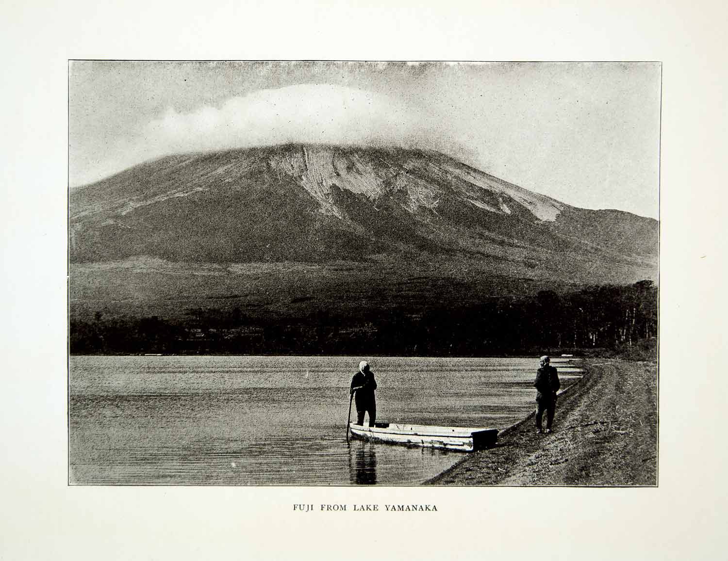 1922 Print Fishermen Lake Yamanaka Mount Fujisan Yama Tokyo Japan Mist XGQC9