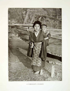 1922 Print Fishermans Children Japan Girl Boy Boat Village Kimono Apron XGQC9