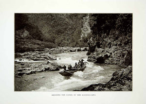 1922 Print Katsura Gawa River Boat Oars Rapids Kameoka Japan Hozu Cliffs XGQC9