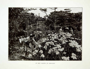 1922 Print Women Iris Garden Horikiri Tokyo Japan Trellises Kimono Stream XGQC9