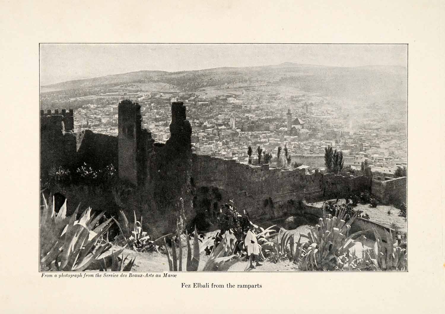 1920 Print Fes El Bali Fez Morocco Idrisid Empire Medina Rampart Maghr ...