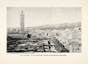 1920 Print Fes Fez Bazaar Tower Mosque Souk Attarine Quaisarya Silk XGR1 - Period Paper
