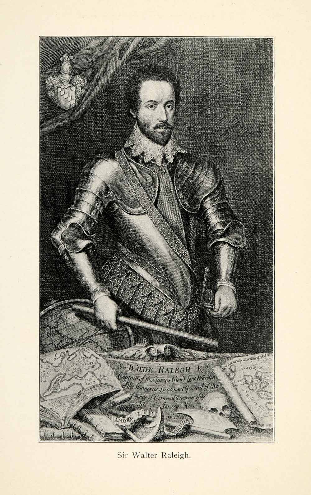 1926 Print Sir Walter Raleigh Explorer Armor 16th Century England Portrait XGR4