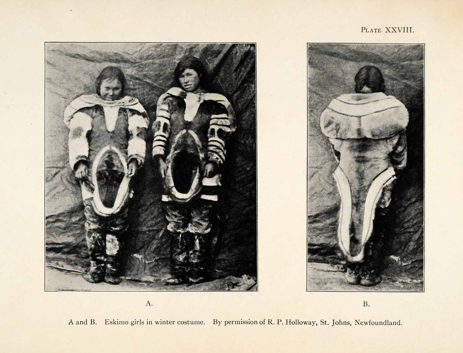 1916 Halftone Print Inuit Eskimo Girls Winter Costume Clothing Labrador XGR6
