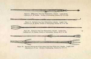 1916 Wood Engraving Inuit Killing Lance Seal Hook Bird Spear Dart Hunting XGR6