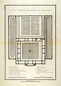 1817 Copper Engraving Grecian Palaestra Vitruvius Plan Ancient Greece XGR7