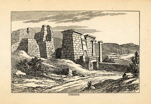 1867 Wood Engraving Thebes Egypt Pylon Column Ruins Archaeology Temple ...