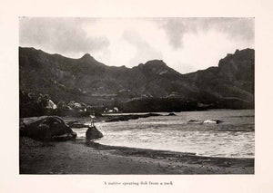 1920 Halftone Print Spear Fishing Native Tradtional French Polynesia XGRA1