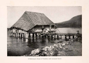 1920 Halftone Print Fisherman Dwelling Traditional French Polynesia Bamboo XGRA1