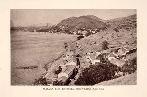 1929 Halftone Print Malaga Lies Between Mountains Sea Landscape Water Lake XGRA2