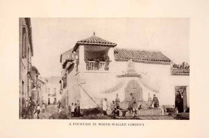 1929 Halftone Print Fountain White Walled Cordova Spain Architecture XGRA2
