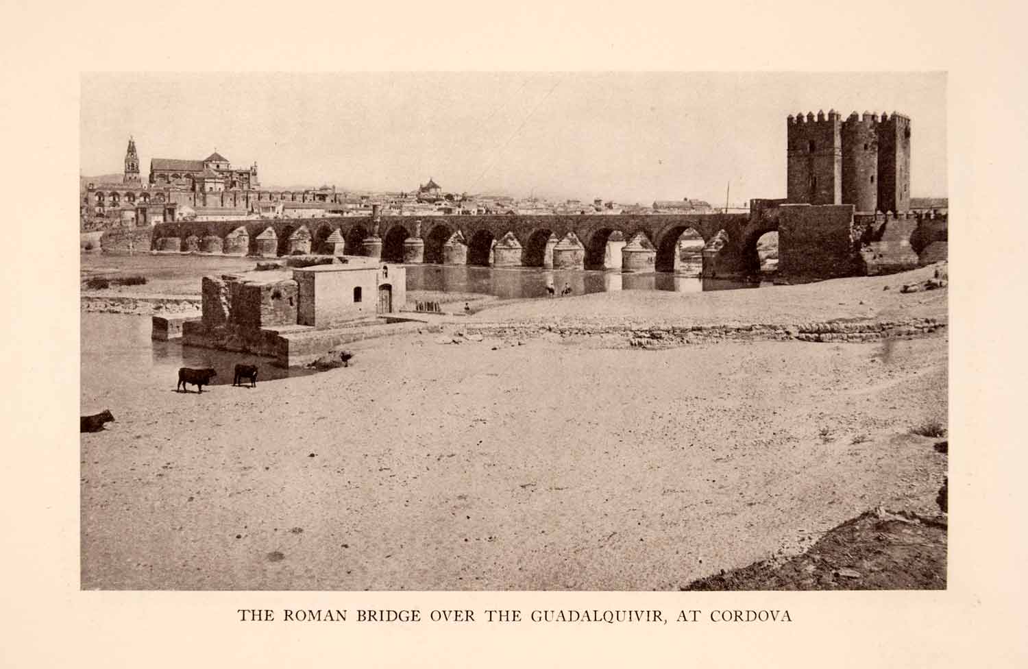 1929 Halftone Print Roman Bridge Guadalquivir Cordova Spain Architecture XGRA2