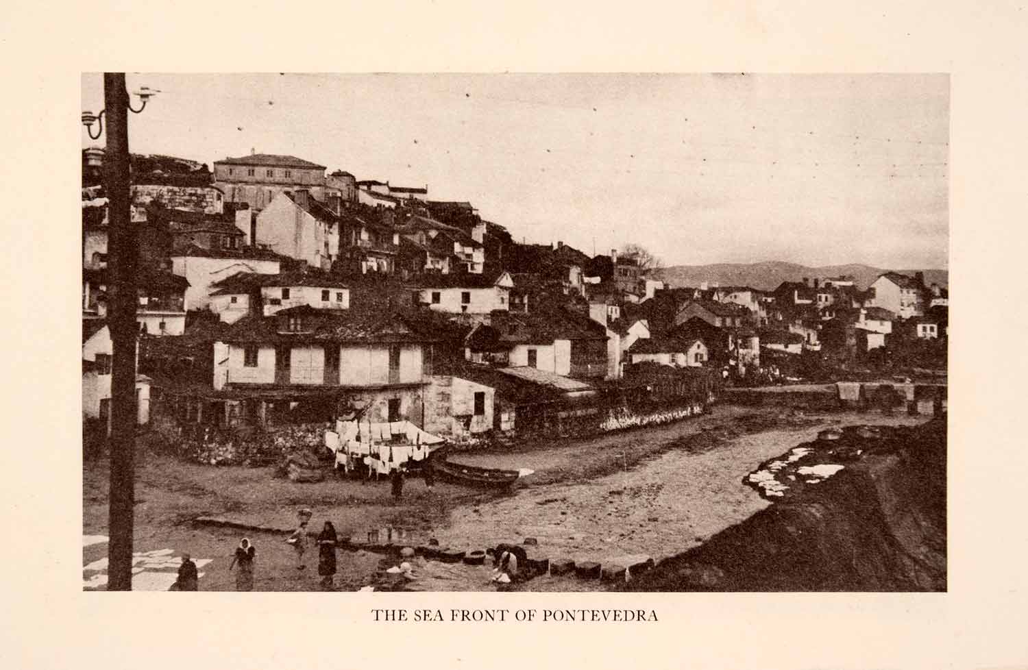 1929 Halftone Print Sea Port Front Pontevedra Landscape Cityscape Water XGRA2