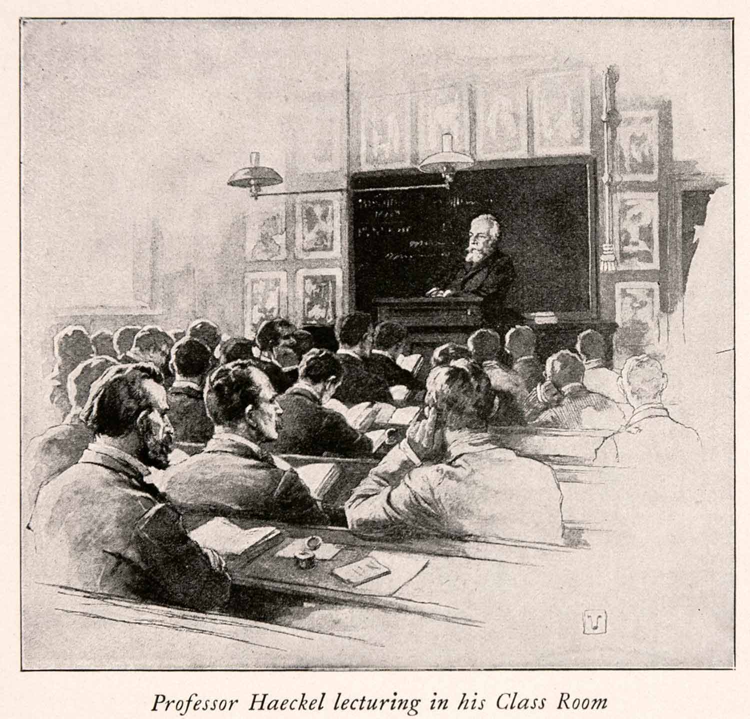 1902 Halftone Print German Ernst Haeckel Professo Lecturing Class Room XGRA5