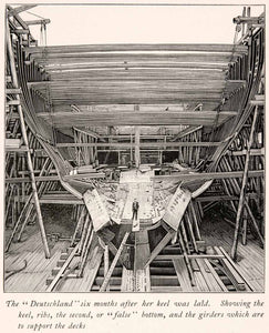 1902 Wood Engraving Germany Construction Ship Boat Building Deutshland XGRA5