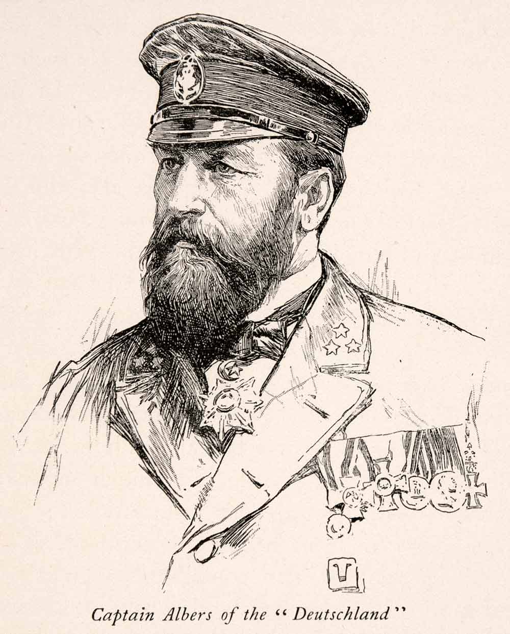 1902 Wood Engraving Germany Captain Albers Deutschland Portrait Medals XGRA5