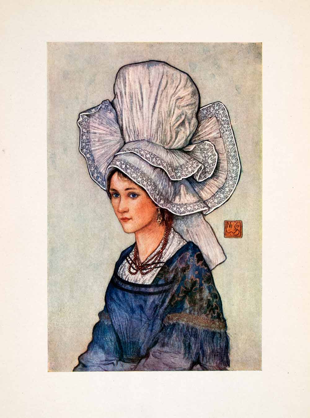1905 Color Print Festival Cap Costume Portrait Woman Fashion Nico Jungmann XGRA7
