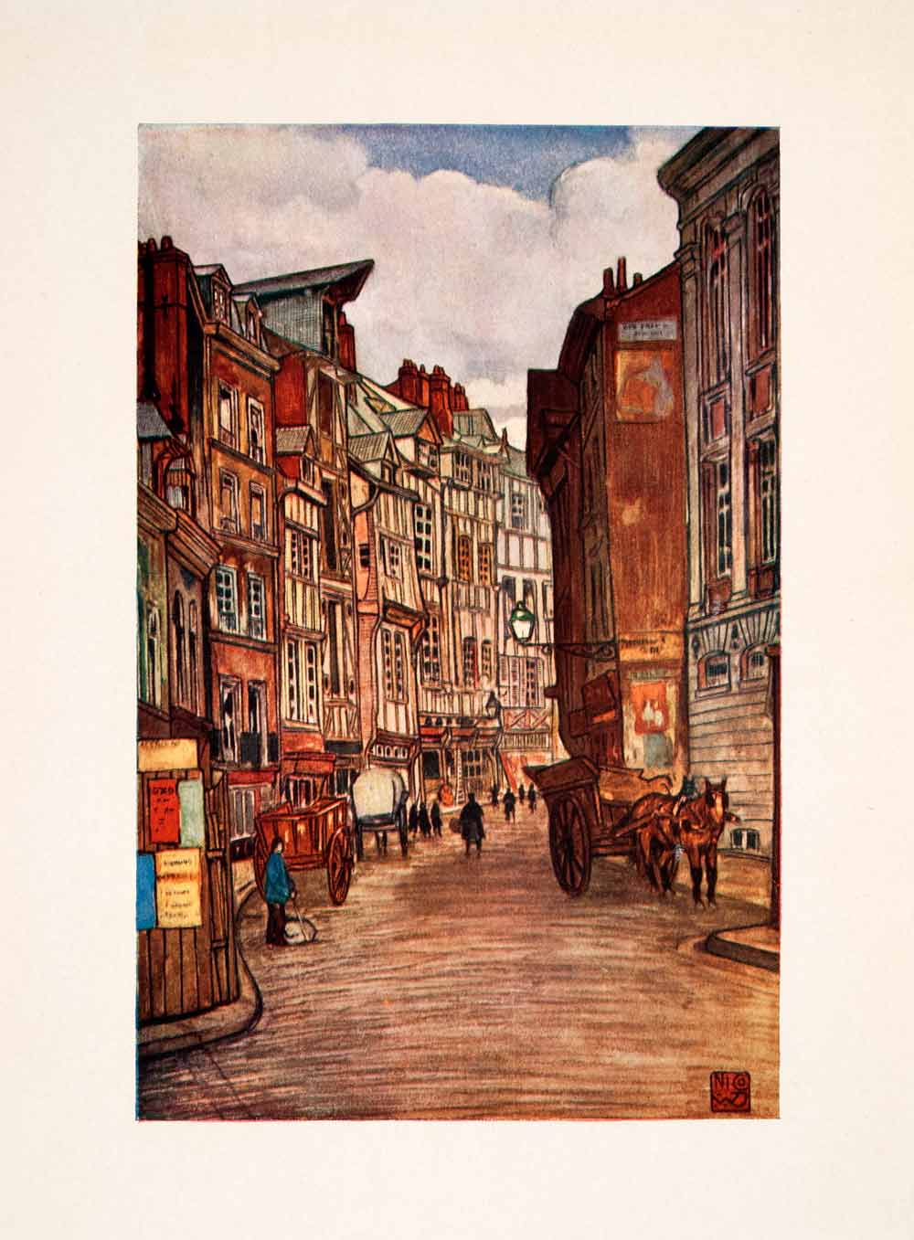 1905 Color Print Old Houses Rouen City Street Architecture Road Nico XGRA7