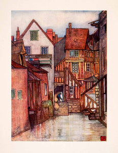 1905 Color Print Caudebec-en-caux Architecture France Street Scene Nico XGRA7
