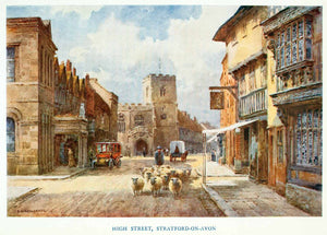 1910 Color Print High Street Stratford-upon-Avon England Shakespeare XGRA8