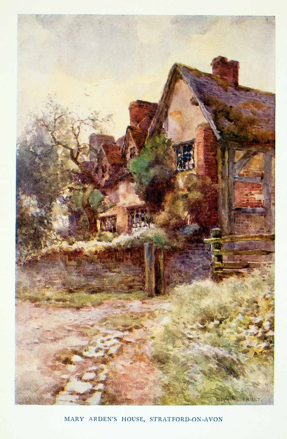 1910 Color Print Mary Arden House Shakespear Mother Stratford-on-Avon XGRA8