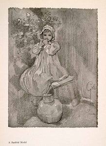 1914 Halftone Print Bashful Baby Child Bonnet Portrait George Wharton XGRA9