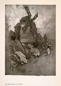 1914 Halftone Print Windmill Landscape River Meuse Belgium Rural Ardennes XGRA9