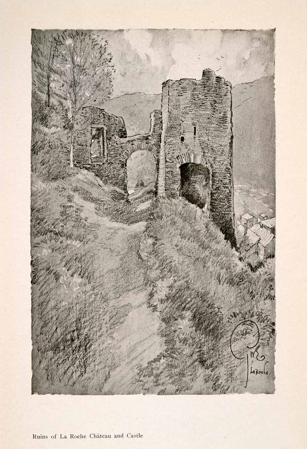 1914 Halftone Print La Roche-en-Ardenne Medieval Castle Chateau Ruin XGRA9