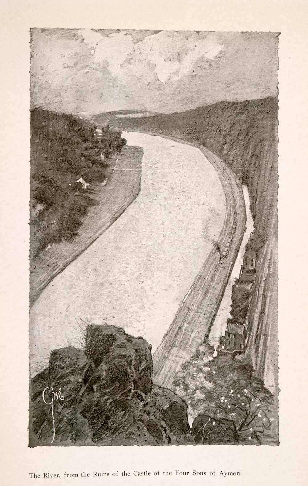 1914 Halftone Print River Meuse Ruin Castle Four Son Aymon Chateau XGRA9