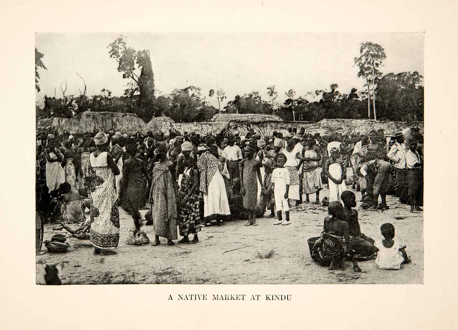 1921 Print Market Kindu Congo Africa Crowd Cityscape Native Costume XGRB2