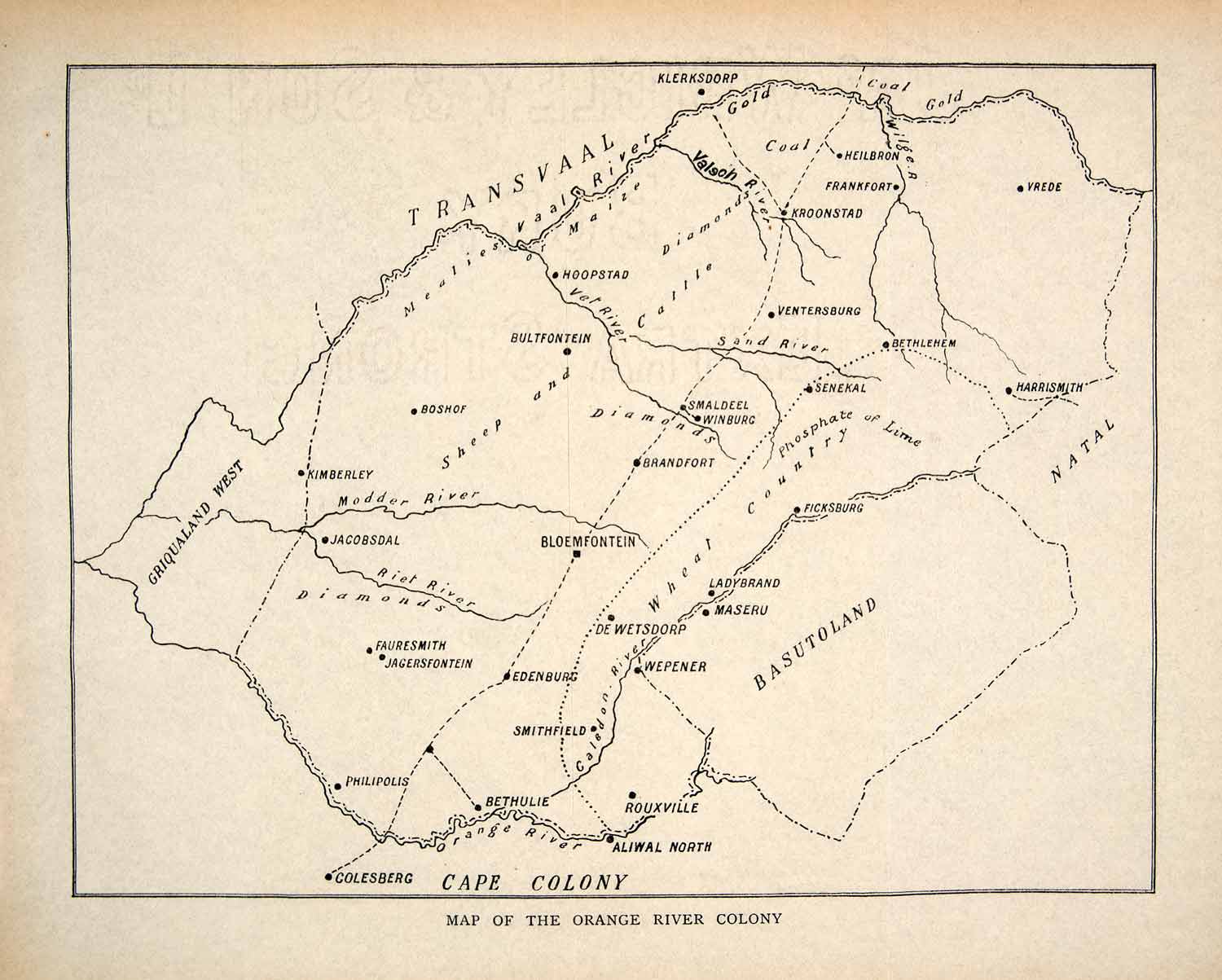 1901 Lithograph Map Orange River Colony Africa British Colony Bloemfontein XGRB3