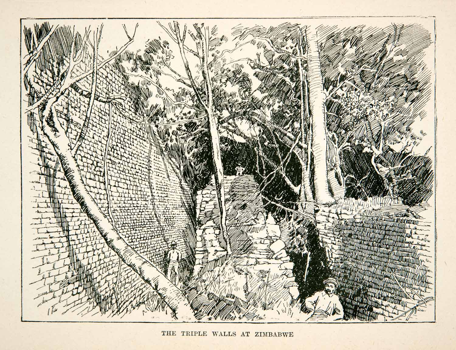 1896 Wood Engraving Triple Wall Fortress Ruins Mashonaland Zimbabwe XGRB7