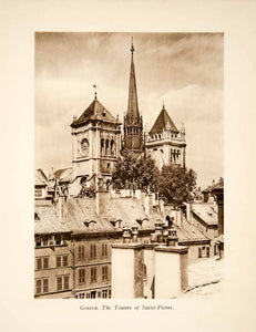 1929 Photogravure Pierre Cathedral Switzerland Geneva Church Swiss XGRB8