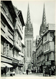1953 Rotogravure Martin Hurlimann Cathedral Quimper Saint Corentin Rue XGRC5