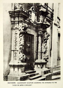 1939 Rotogravure Brazil Bahia Sculpture Entrance School Arts Craft XGRC6