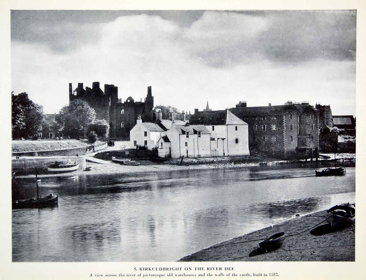 1952 Print Kirkcudbright River Dee Castle Warehouse Historic Boat Adam XGRC7