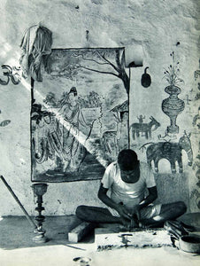 1955 Rotogravure India Cobbler Mural Ramayana Hinduism Pipe House Veranda XGRC8