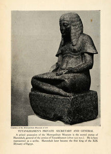 1929 Halftone Print Tutankhamen General Haremhab Horemheb Scribe Statue XGS1