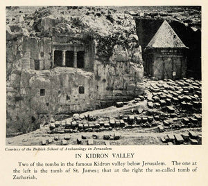 1929 Halftone Print Tombs Saint James Zachariah Kidron Jerusalem XGS1